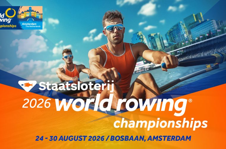 Roeiers in actie op de Bosbaan tijdens het Wereldkampioenschap Roeien 2026 in Amstelveen